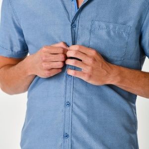 Men Blue Short Sleeve Button Down